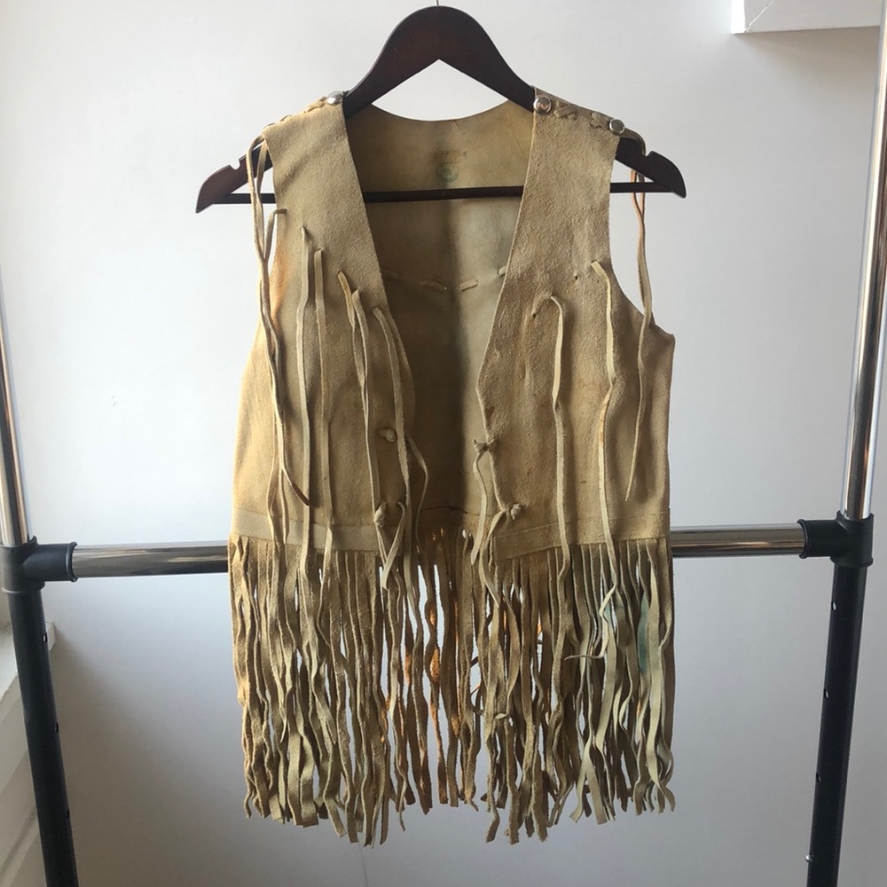 Hippie Mexican made suede leather fringe vest